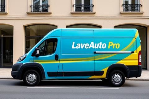 Véhicule LaveAuto Pro devant un immeuble à Lyon